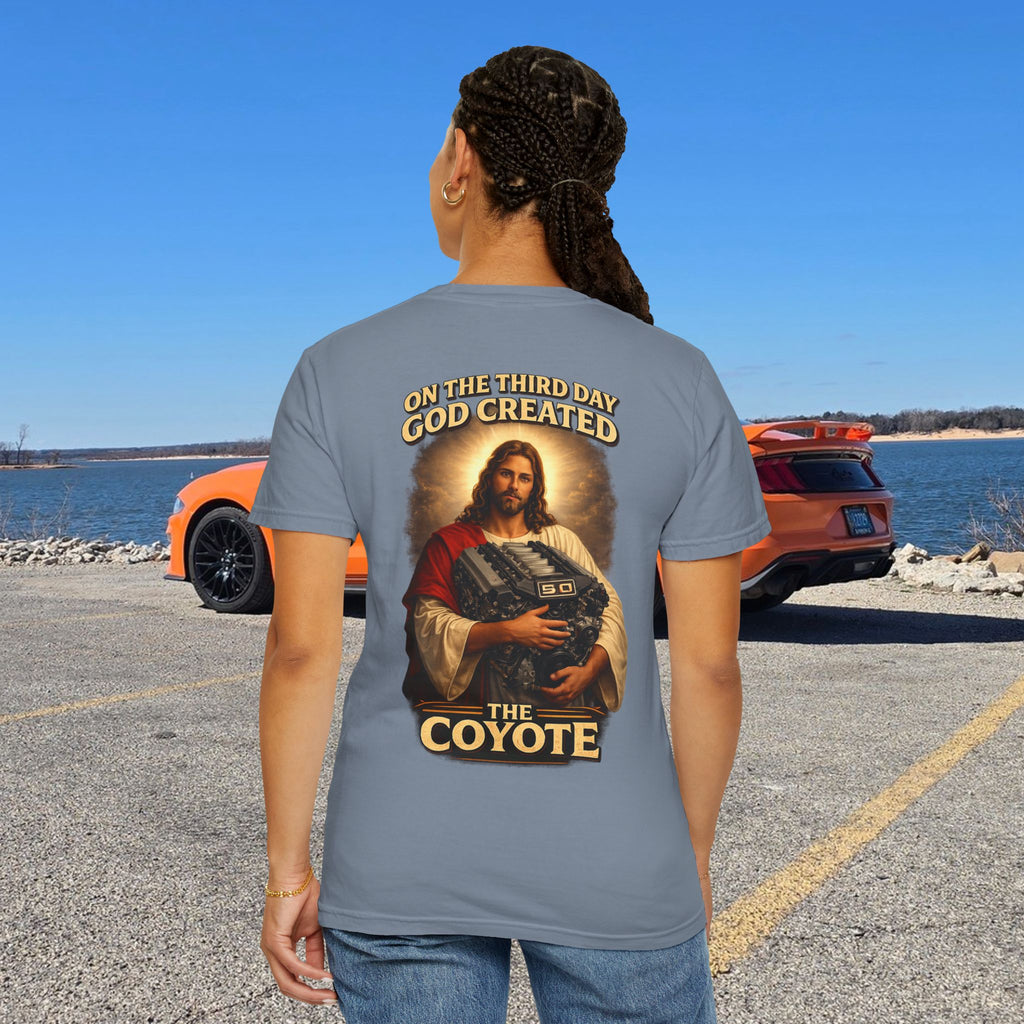 God created the Coyote — Graphic Racing Tee