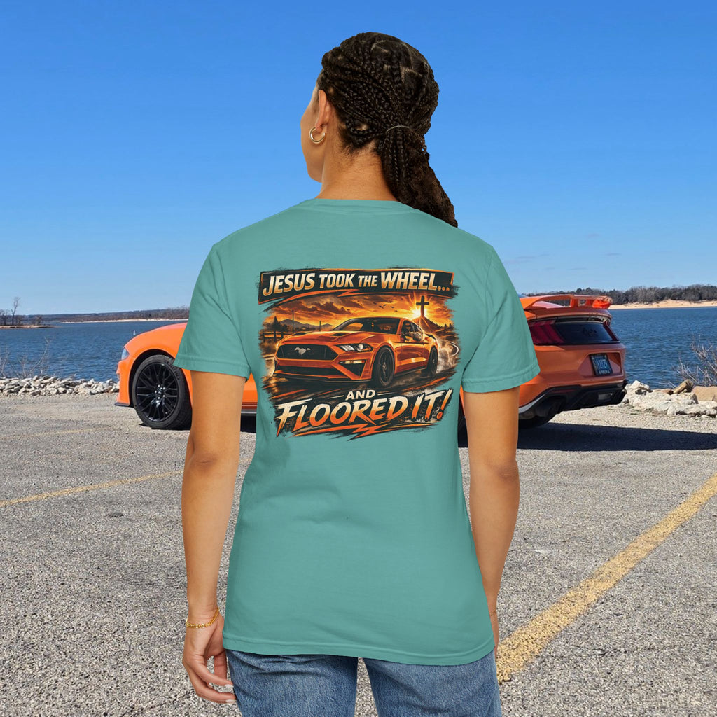 Jesus Took the Wheel and Floored It T-Shirt — Graphic Racing Tee