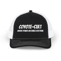 Coyote-Cult Embroidered Snapback Trucker Cap — "Where Power Becomes Doctrine"
