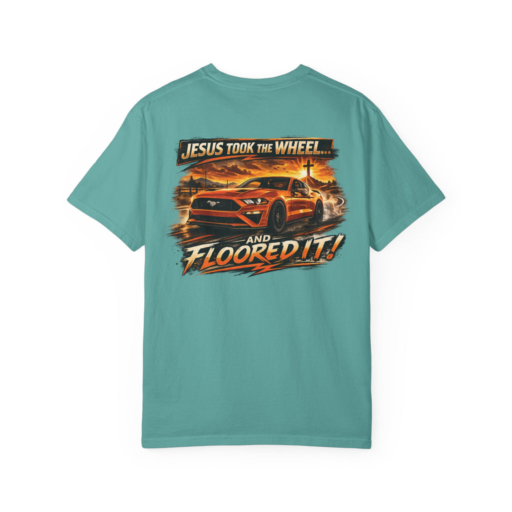 Jesus Took the Wheel and Floored It T-Shirt — Graphic Racing Tee